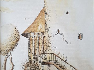 Manastirea Gura Humorului grafica si acuarele 20x30 cm 2017